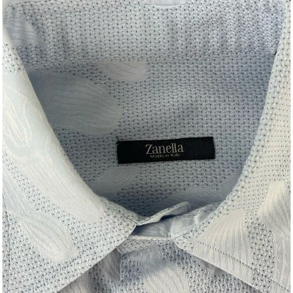 Zanella Harold Mens M Blue White Floral Design Button Down Long Sleeve Shirt - Picture 4 of 6